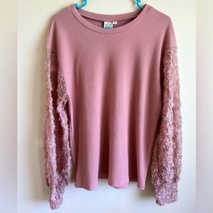 NWT Grace + Emma Mauve/Light Pink Mesh Sleeve Ribbed Top Long Sleeve Medium